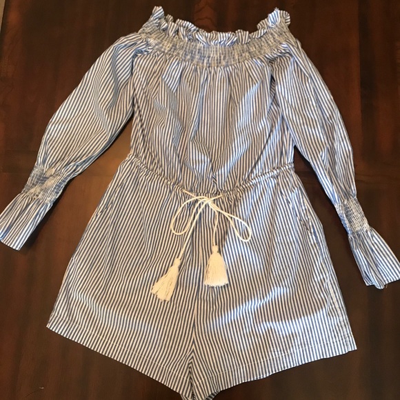 NWT Tea & Cup Blue and white striped romper - Picture 1 of 4